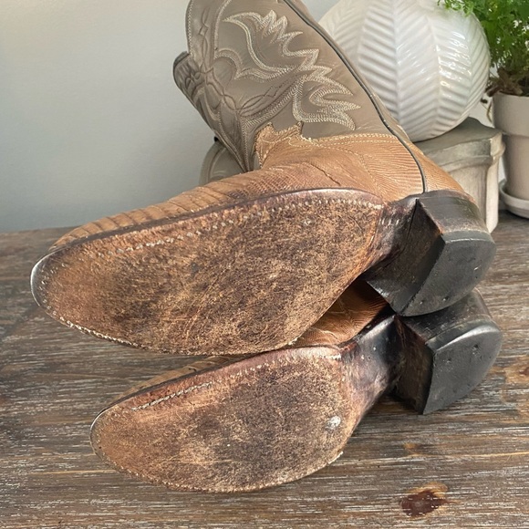 Vtg Justin Lizard Western Cowboy Boots Mens 9 D Brown Tan - Picture 11 of 15